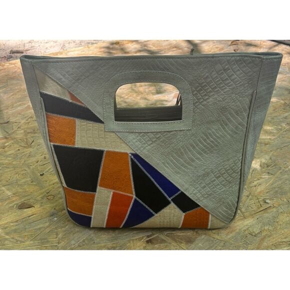 Vintage 1970’s Italian Croc Embossed Leather Patchwork Carry On Large Tote - Picture 3 of 14